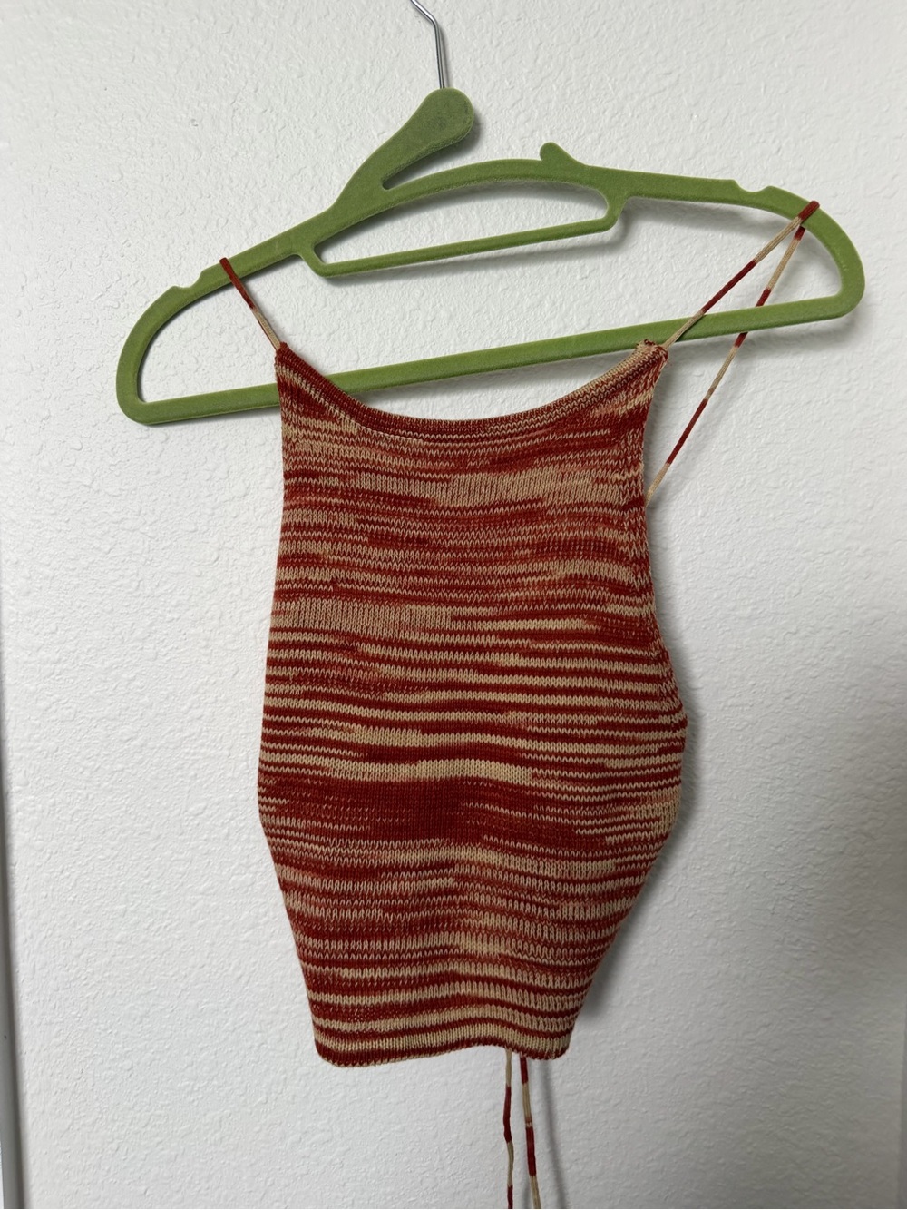 Striped Knit Cropped Tank Top - Rust & Cream